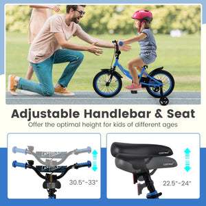 12/14/16/18 Inches Kids Bike with Removable Training Wheels and Adjustable Seatfor 3-8 Years Old Navy-16 inches view 6