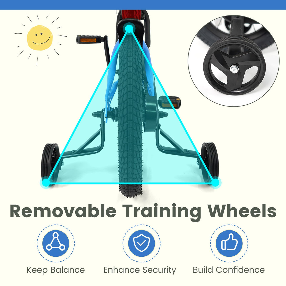 12/14/16/18 Inches Kids Bike with Removable Training Wheels and Adjustable Seatfor 3-8 Years Old Navy-16 inches view 7