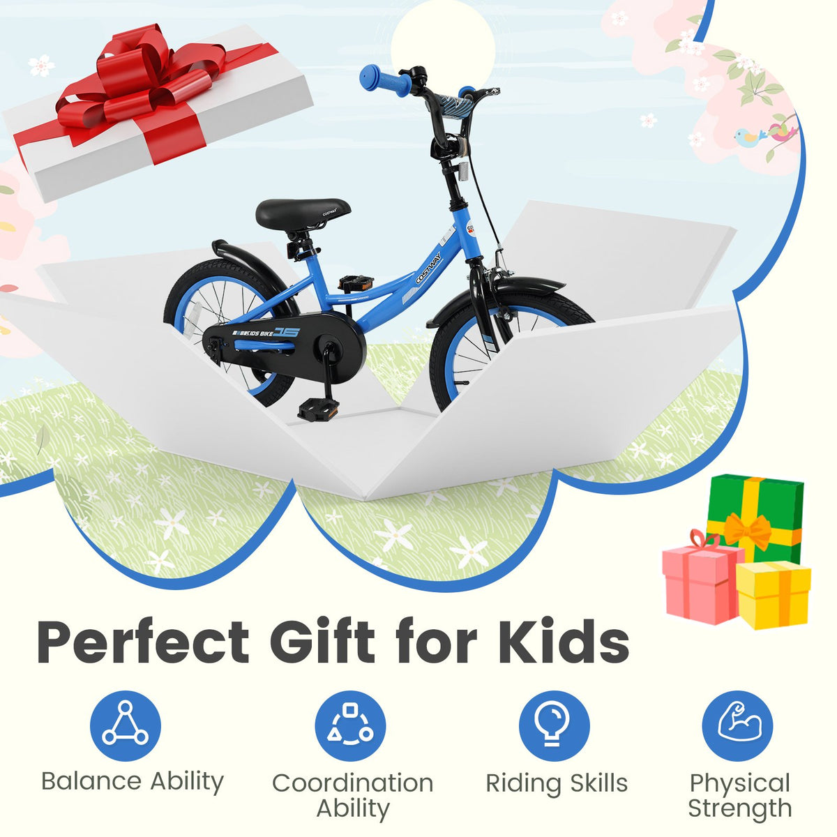 12/14/16/18 Inches Kids Bike with Removable Training Wheels and Adjustable Seatfor 3-8 Years Old Navy-16 inches view 9