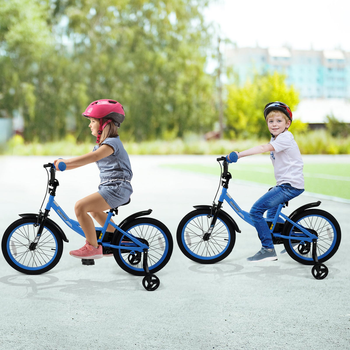 12/14/16/18 Inches Kids Bike with Removable Training Wheels and Adjustable Seatfor 3-8 Years Old Navy-18 inches view 3