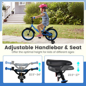 12/14/16/18 Inches Kids Bike with Removable Training Wheels and Adjustable Seatfor 3-8 Years Old Navy-18 inches view 6