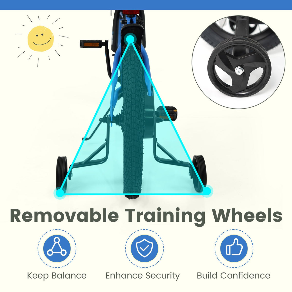 12/14/16/18 Inches Kids Bike with Removable Training Wheels and Adjustable Seatfor 3-8 Years Old Navy-18 inches view 7