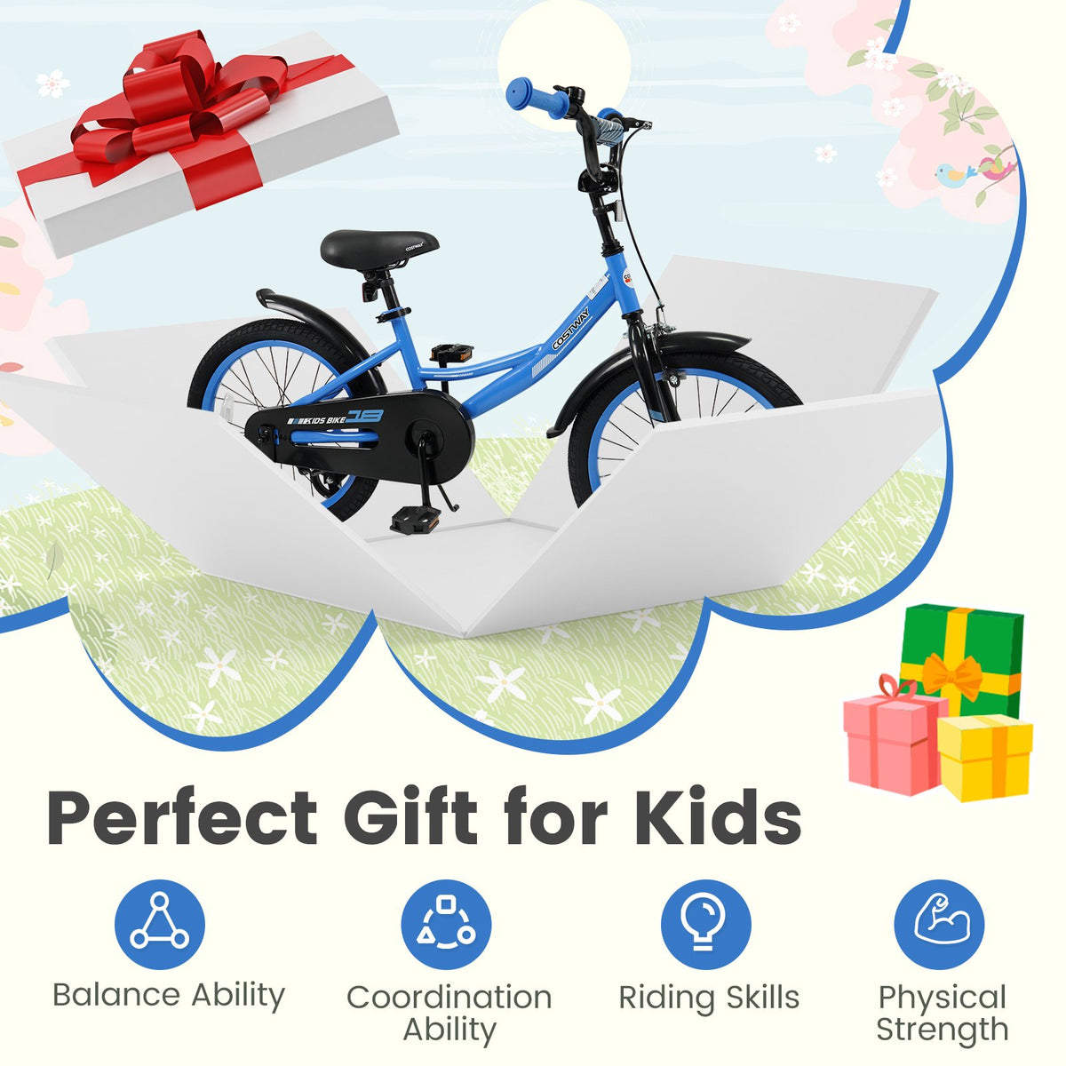 12/14/16/18 Inches Kids Bike with Removable Training Wheels and Adjustable Seatfor 3-8 Years Old Navy-18 inches view 9