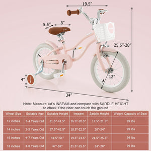 12 Inch Kids Bike with Training Wheels for Boys Girls Ages 3-8 Years-12 inches view 3