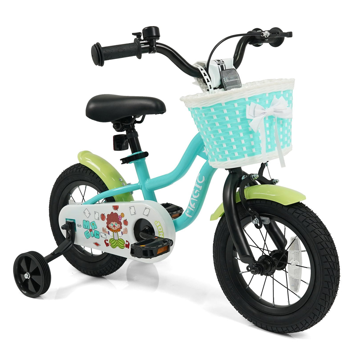 12/14/16 Inch Kids Bike with Training Wheels and Basket Green Color-12