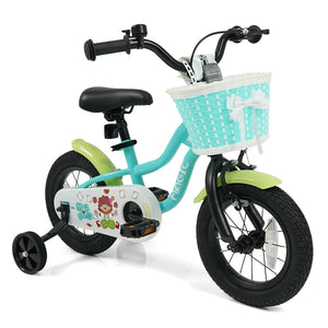12/14/16 Inch Kids Bike with Training Wheels and Basket Green Color-12