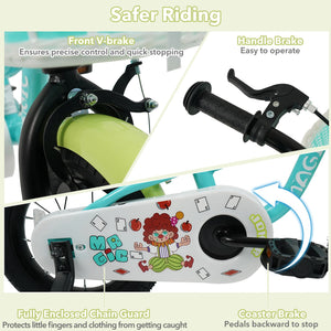 12/14/16 Inch Kids Bike with Training Wheels and Basket Green Color-12 view 5