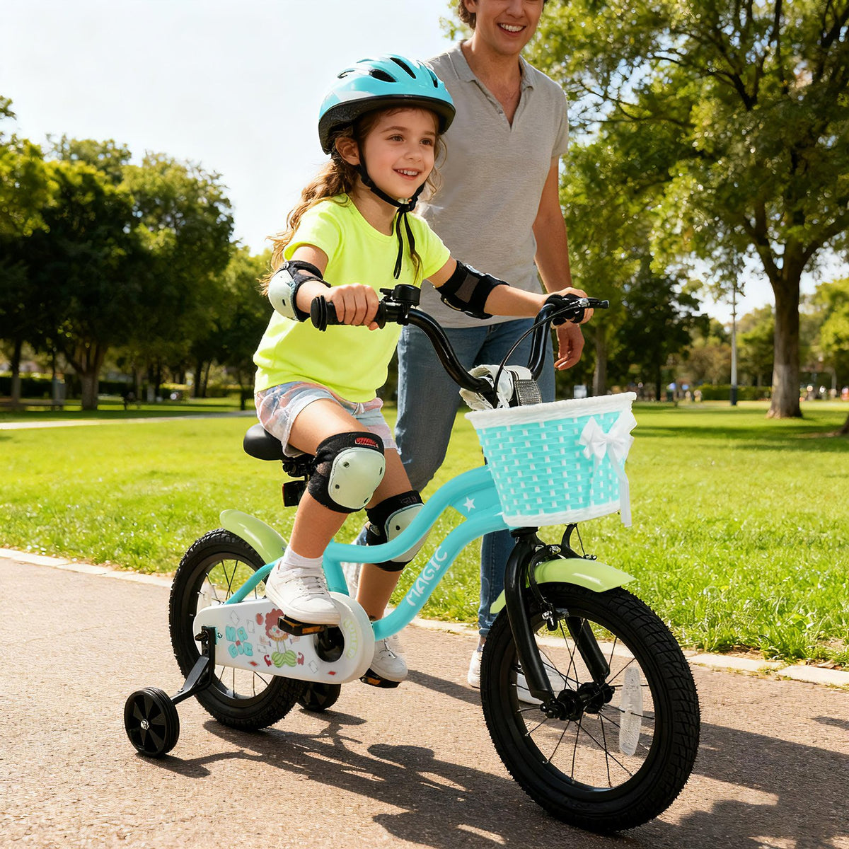 12/14/16 Inch Kids Bike with Training Wheels and Basket Green Color-14 view 3
