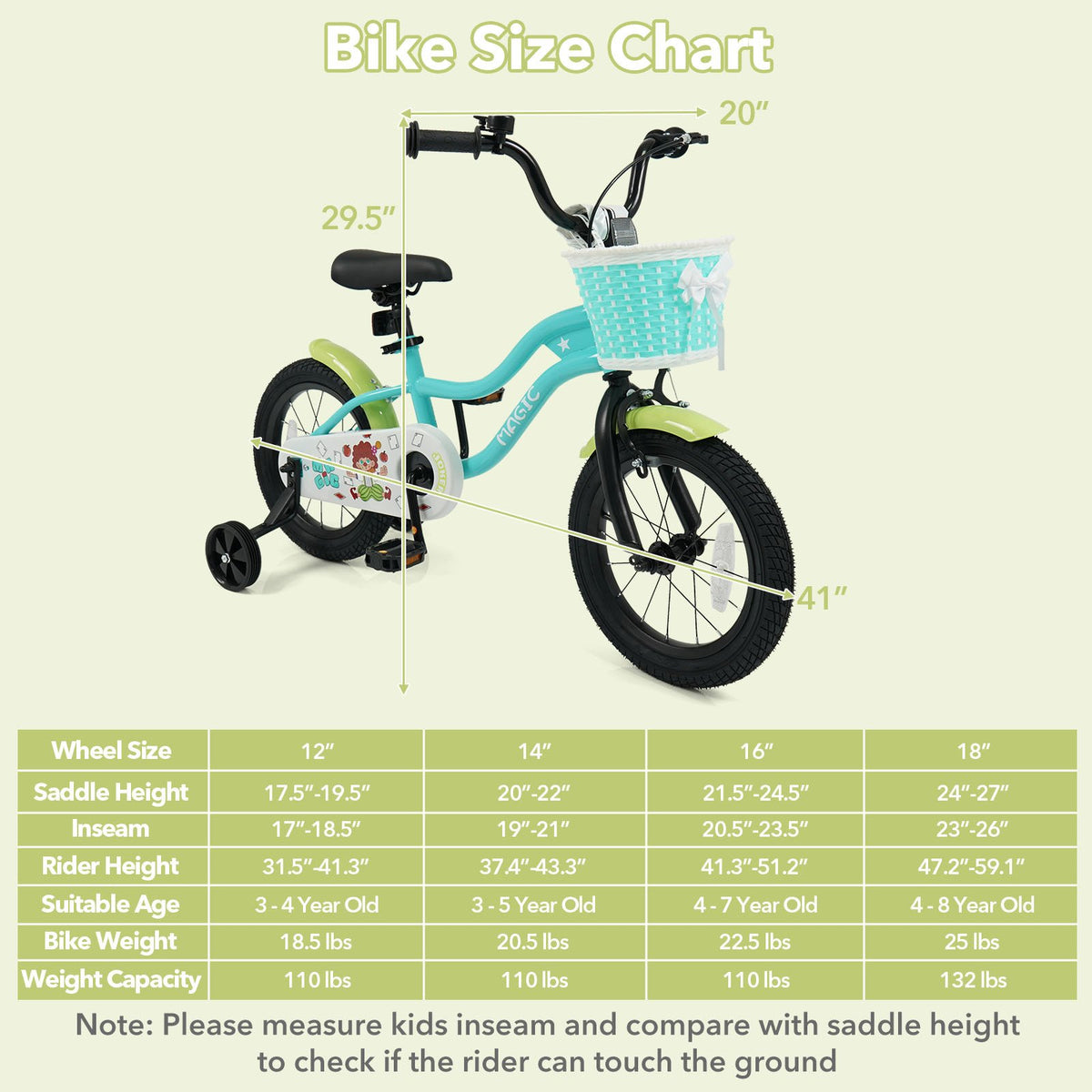 12/14/16 Inch Kids Bike with Training Wheels and Basket Green Color-14 view 4