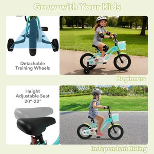 12/14/16 Inch Kids Bike with Training Wheels and Basket Green Color-14 view 6