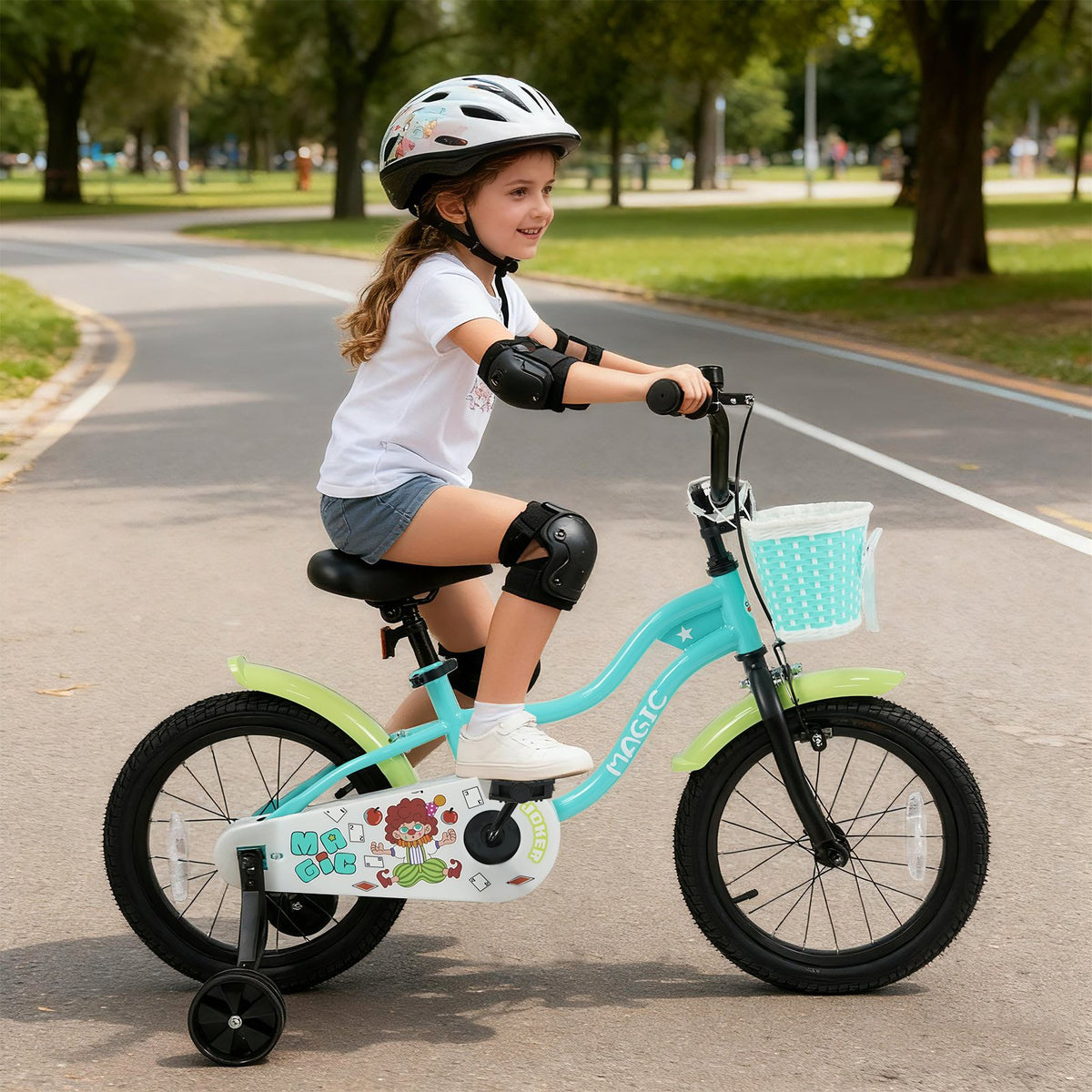 12/14/16 Inch Kids Bike with Training Wheels and Basket Green Color-16 view 2