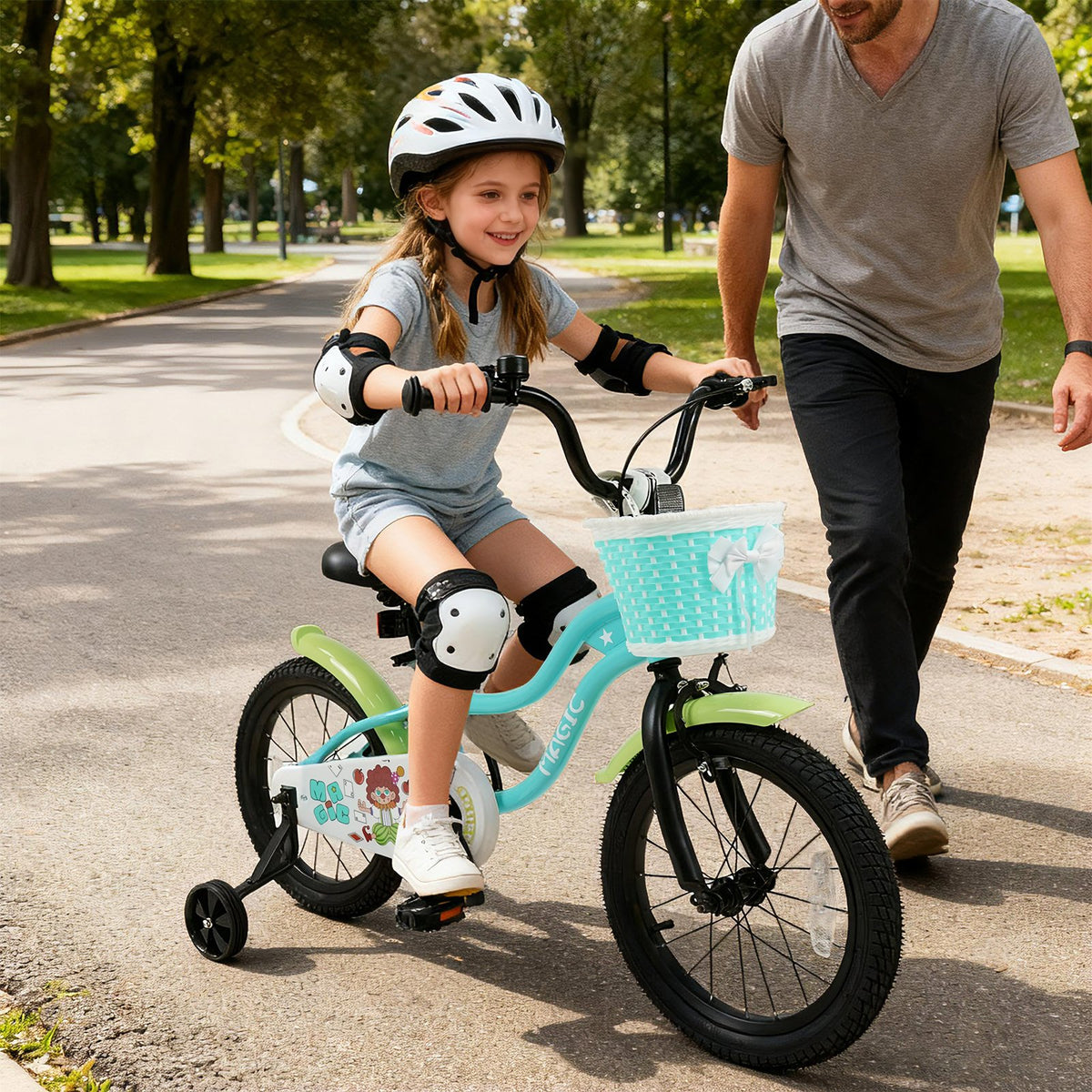 12/14/16 Inch Kids Bike with Training Wheels and Basket Green Color-16 view 3
