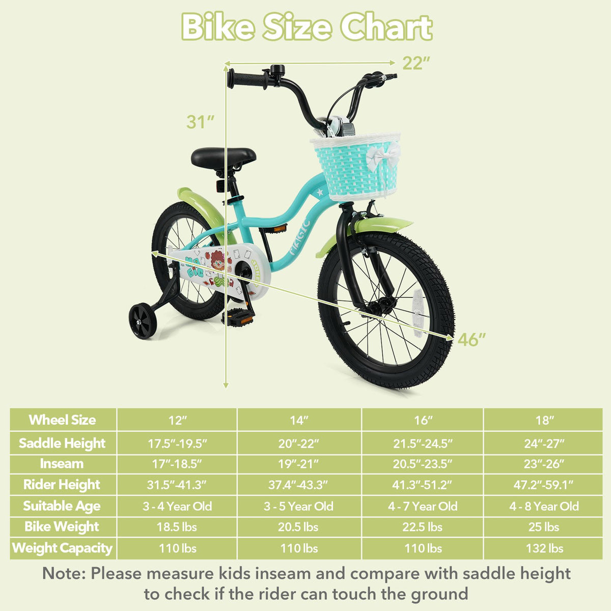 12/14/16 Inch Kids Bike with Training Wheels and Basket Green Color-16 view 4