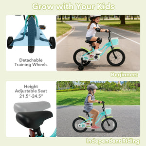 12/14/16 Inch Kids Bike with Training Wheels and Basket Green Color-16 view 6