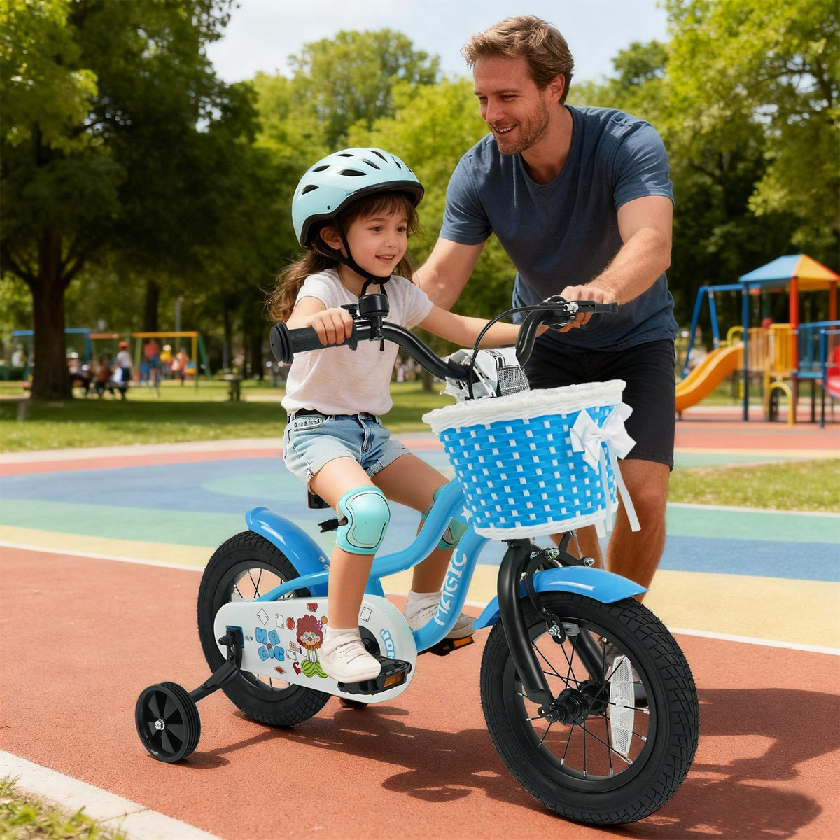12/14/16 Inch Kids Bike with Training Wheels and Basket Navy Color-12 view 3