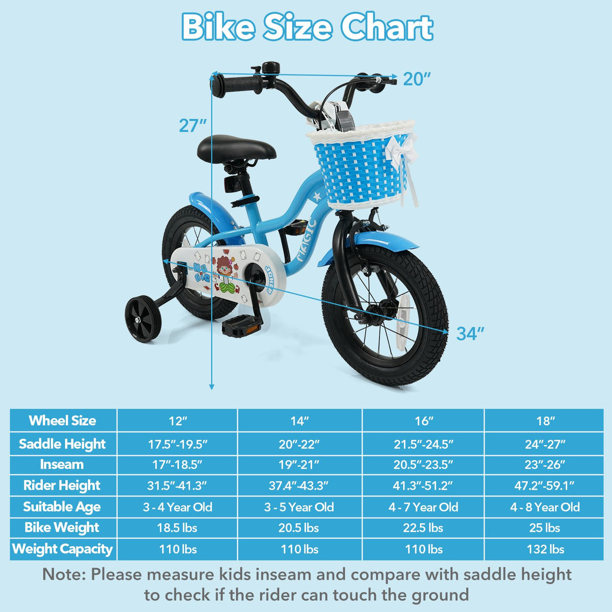 12/14/16 Inch Kids Bike with Training Wheels and Basket Navy Color-12 view 4