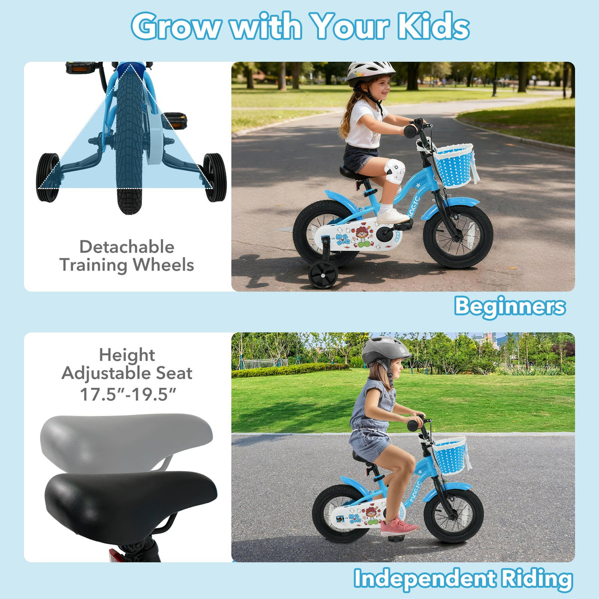 12/14/16 Inch Kids Bike with Training Wheels and Basket Navy Color-12 view 6