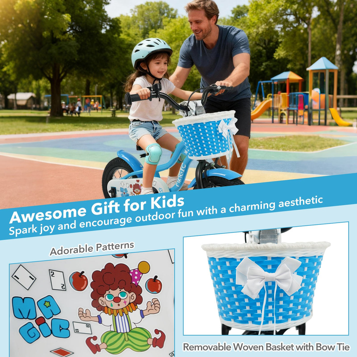 12/14/16 Inch Kids Bike with Training Wheels and Basket Navy Color-12 view 8