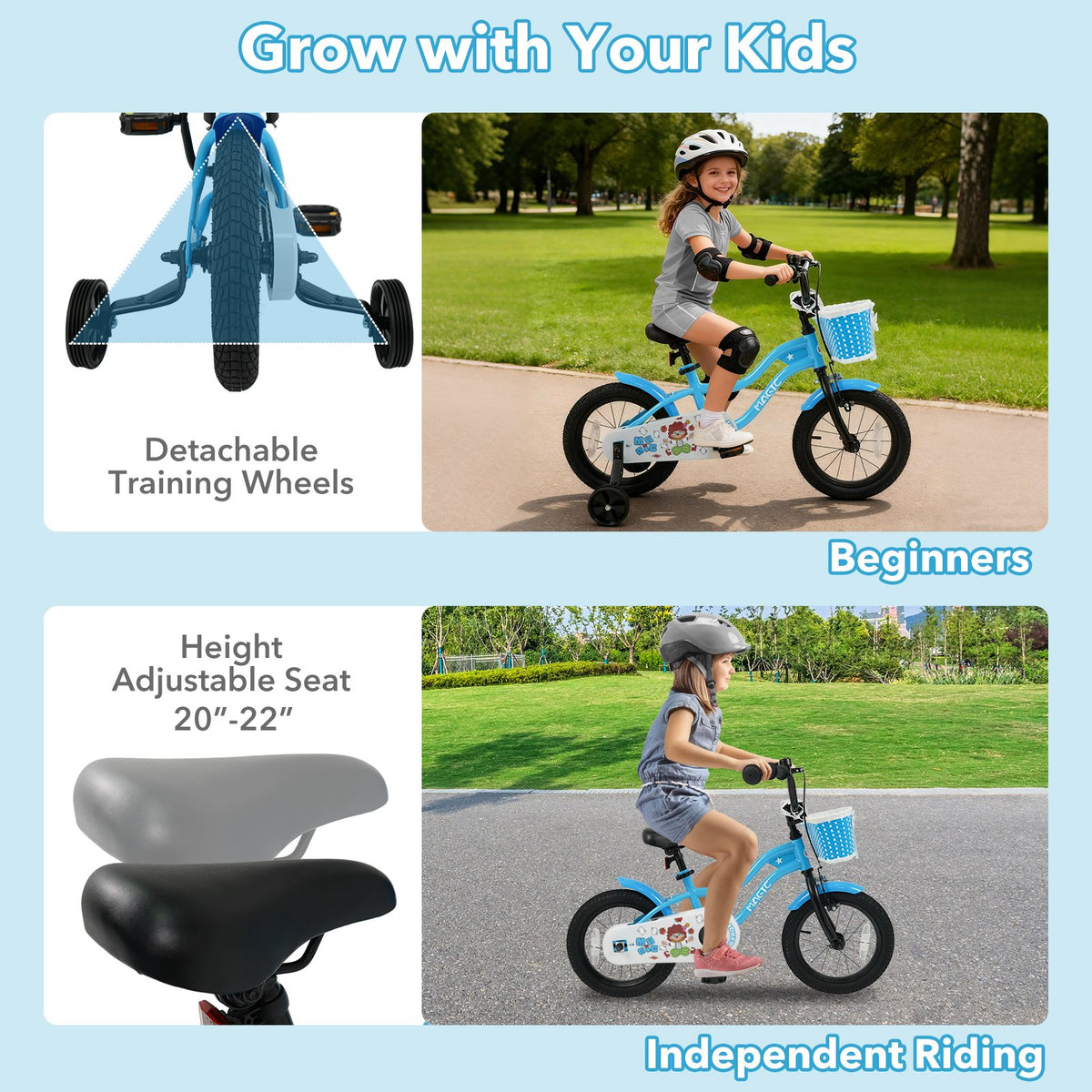 12/14/16 Inch Kids Bike with Training Wheels and Basket Navy Color-14 view 6