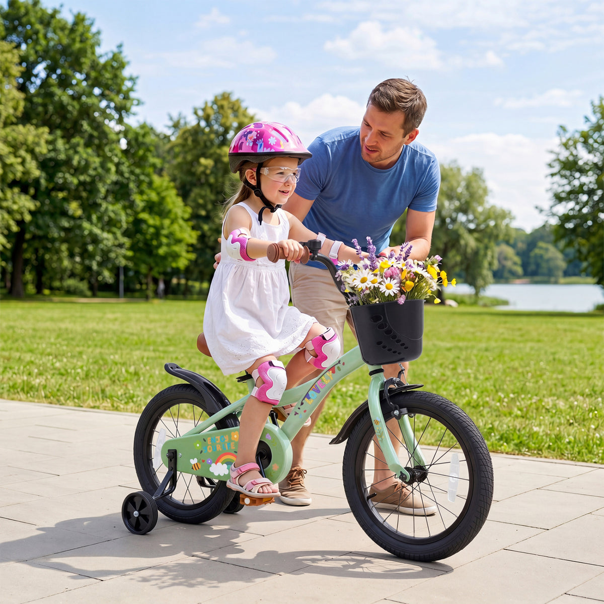 12-18 Inches Girls Bike for 3-8 Years Old with Basket - Spring Party, Green-16“ view 2