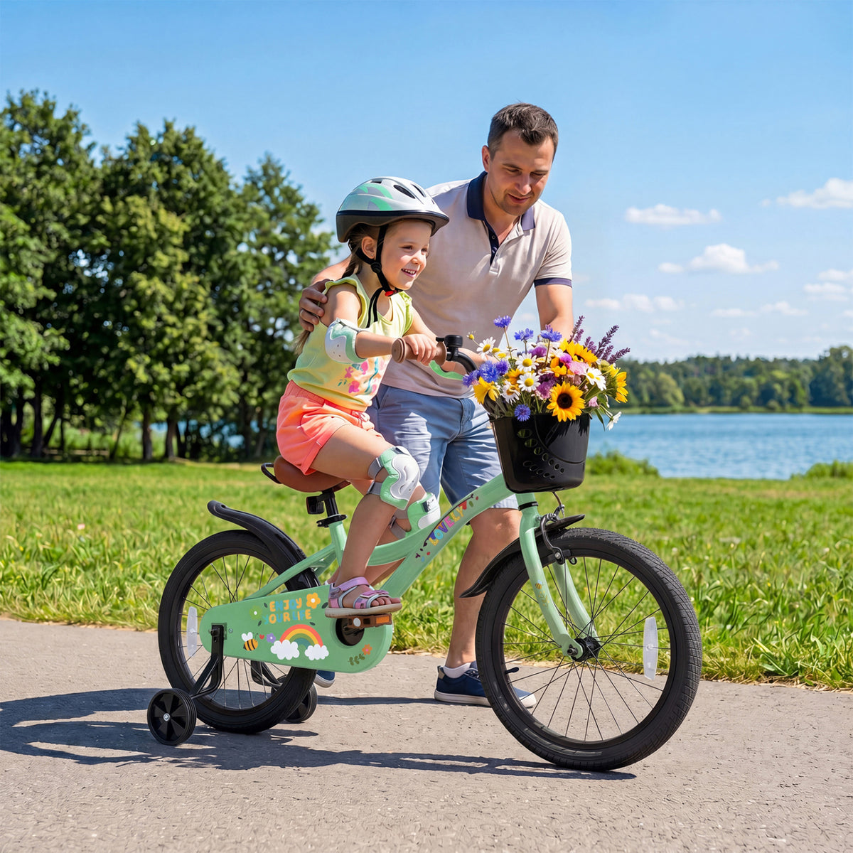 12-18 Inches Green Girls Bike for 3-8 Years Old with Basket - Spring Party-18 inches view 3