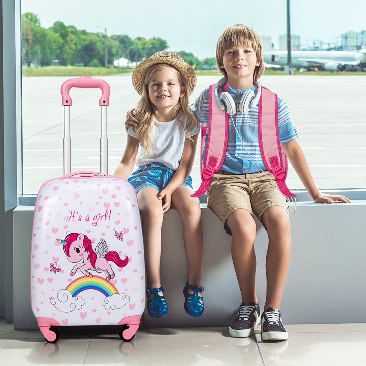 2 Pieces Kids Luggage Set 12 Inch Backpack and 16 Inch Kid Carry on Suitcase with Wheels view 2