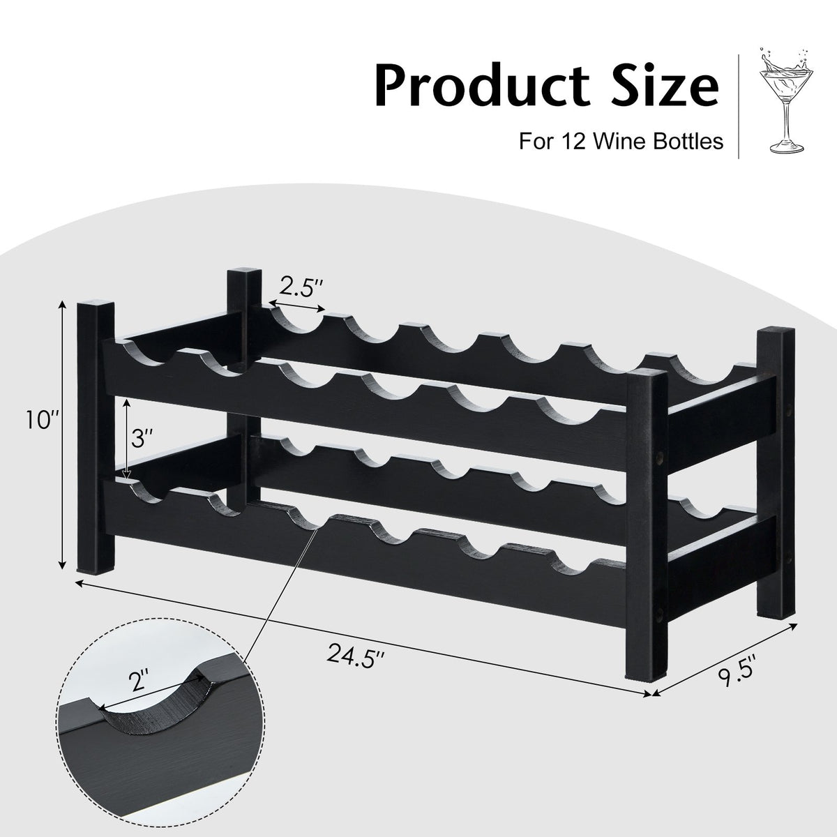 12 Bottles 2-Tier Bamboo Storage Shelf Wine Rack-Brown view 4