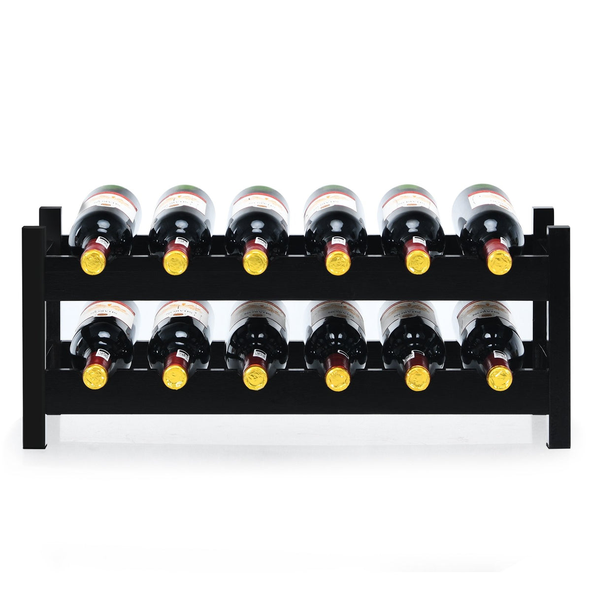 12 Bottles 2-Tier Bamboo Storage Shelf Wine Rack-Brown view 5