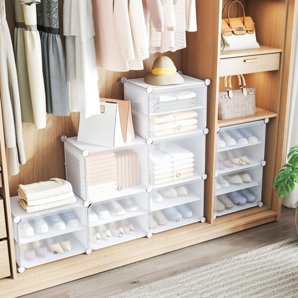 12-Cube 48 Pairs Portable Shoe Shelves with Hook-White view 2