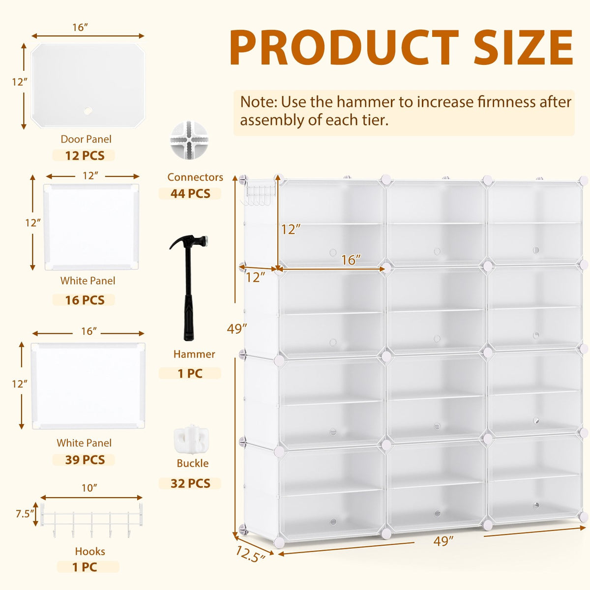 12-Cube 48 Pairs Portable Shoe Shelves with Hook-White view 4