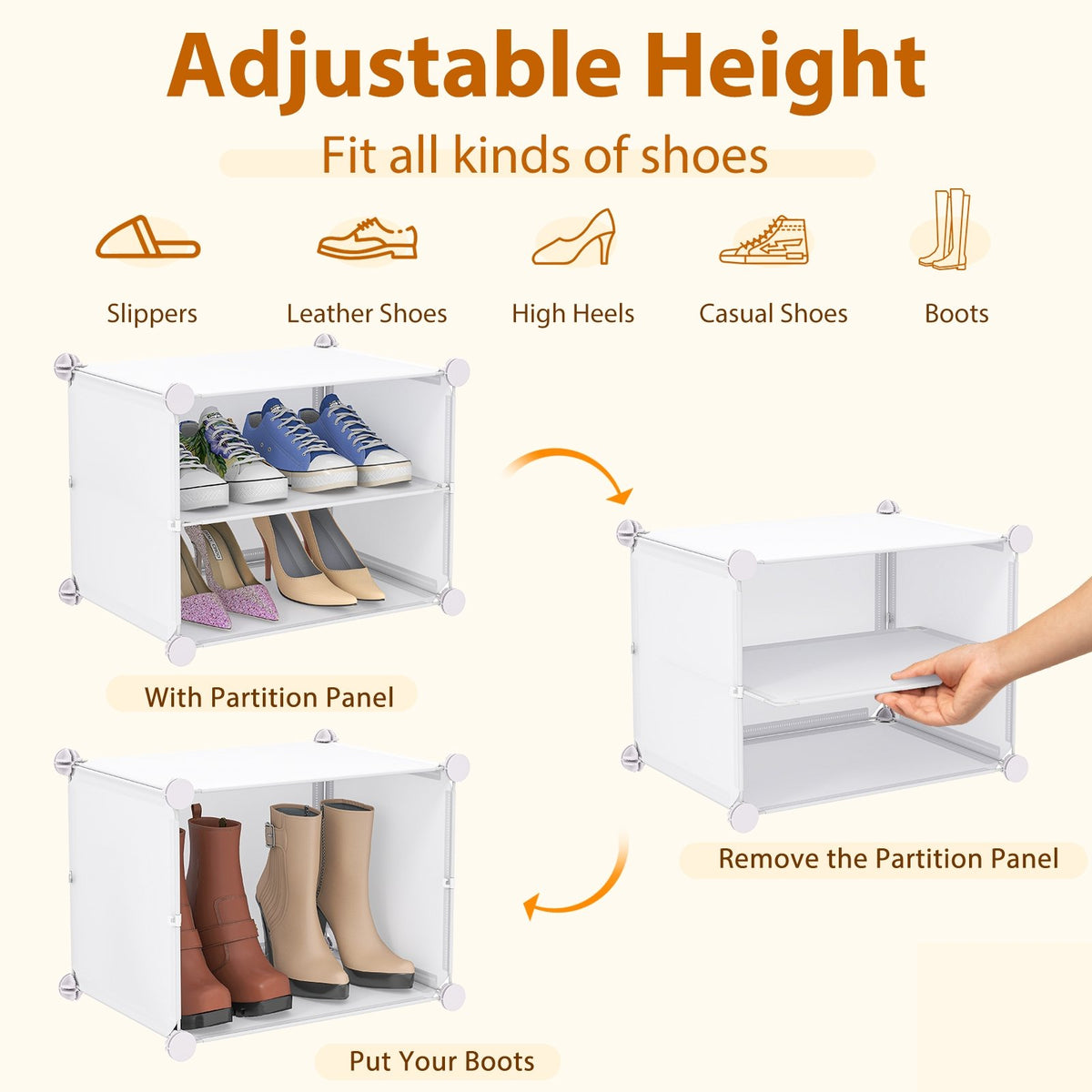 12-Cube 48 Pairs Portable Shoe Shelves with Hook-White view 5