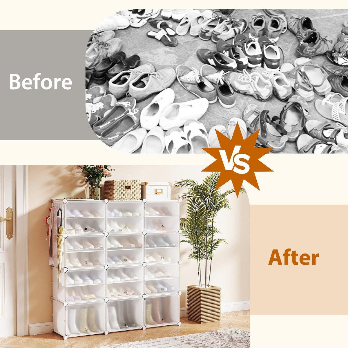 12-Cube 48 Pairs Portable Shoe Shelves with Hook-White view 6