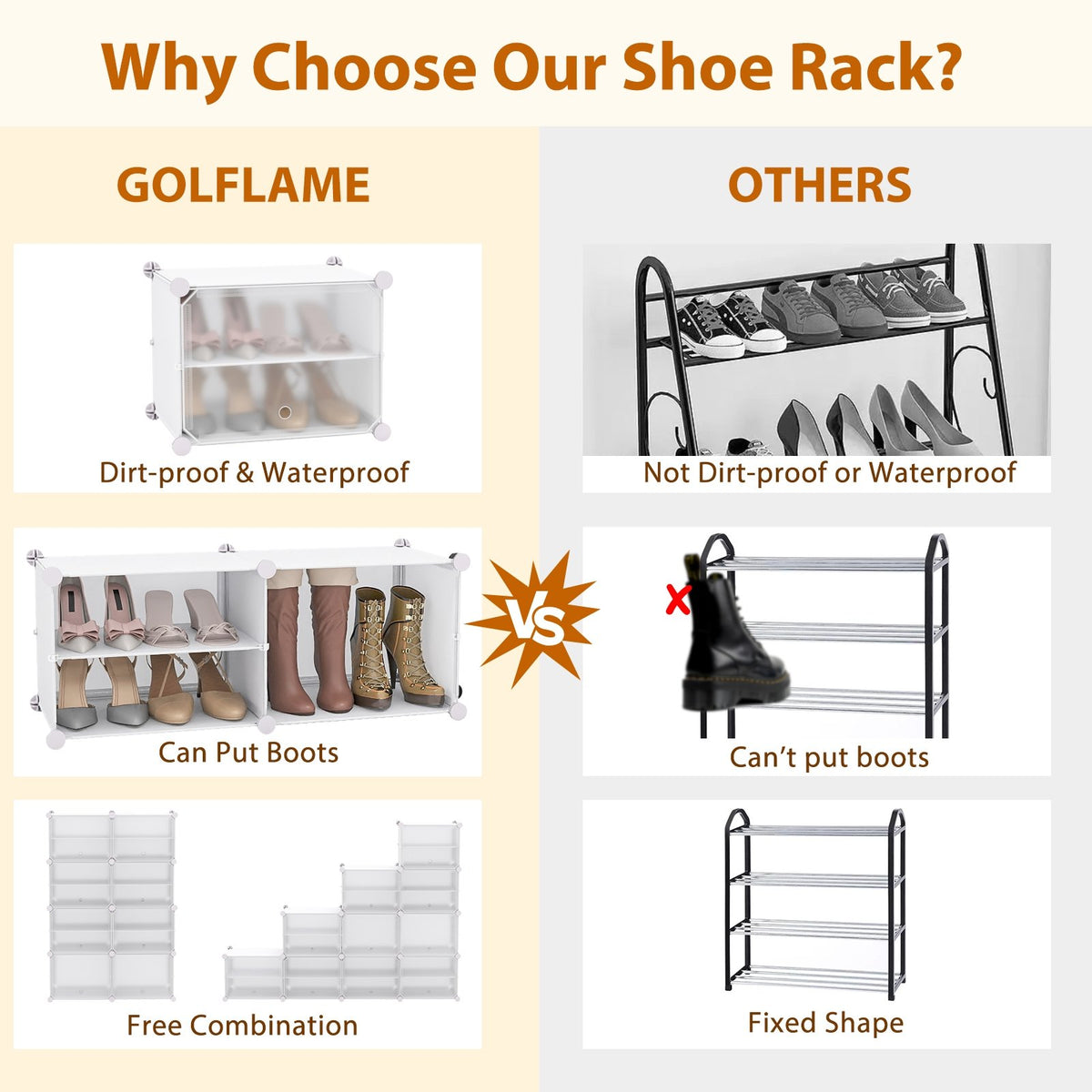 12-Cube 48 Pairs Portable Shoe Shelves with Hook-White view 8