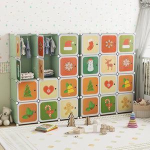 12 Cube Kids Wardrobe Closet with Hanging Section and Doors-Green view 5