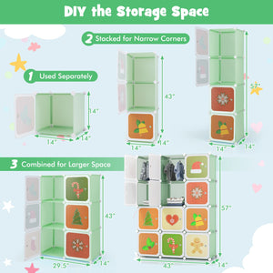 12 Cube Kids Wardrobe Closet with Hanging Section and Doors-Green view 7
