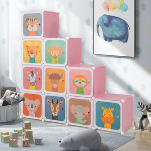 12 Cube Kids Wardrobe Closet with Hanging Section and Doors-Pink view 3