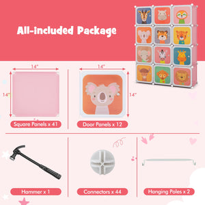 12 Cube Kids Wardrobe Closet with Hanging Section and Doors-Pink view 9