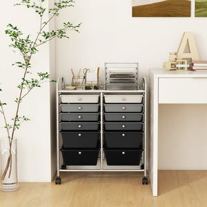 12-Drawer Rolling Storage Cart with Removable Drawers and Lockable Wheels-Gray view 3