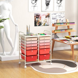 12-Drawer Rolling Storage Cart with Removable Drawers and Lockable Wheels-Pink view 2
