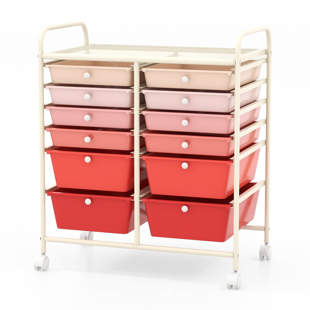 12-Drawer Rolling Storage Cart with Removable Drawers and Lockable Wheels-Pink view 4