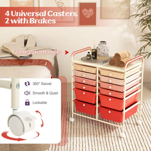 12-Drawer Rolling Storage Cart with Removable Drawers and Lockable Wheels-Pink view 7