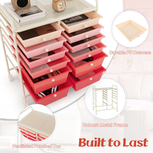 12-Drawer Rolling Storage Cart with Removable Drawers and Lockable Wheels-Pink view 8
