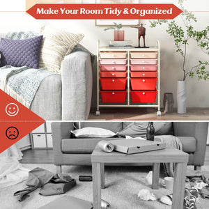 12-Drawer Rolling Storage Cart with Removable Drawers and Lockable Wheels-Pink view 9