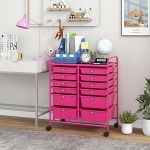 12-Drawer Rolling Storage Cart with Removable Drawers and Lockable Wheels-Rose Red view 3