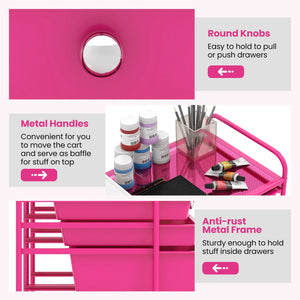 12-Drawer Rolling Storage Cart with Removable Drawers and Lockable Wheels-Rose Red view 8