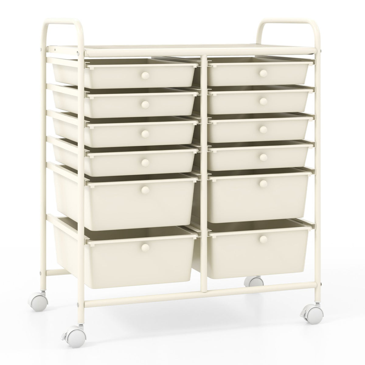 12-Drawer Rolling Storage Cart with Removable Drawers and Lockable Wheels-Beige