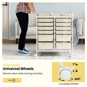 12-Drawer Rolling Storage Cart with Removable Drawers and Lockable Wheels-Beige view 6