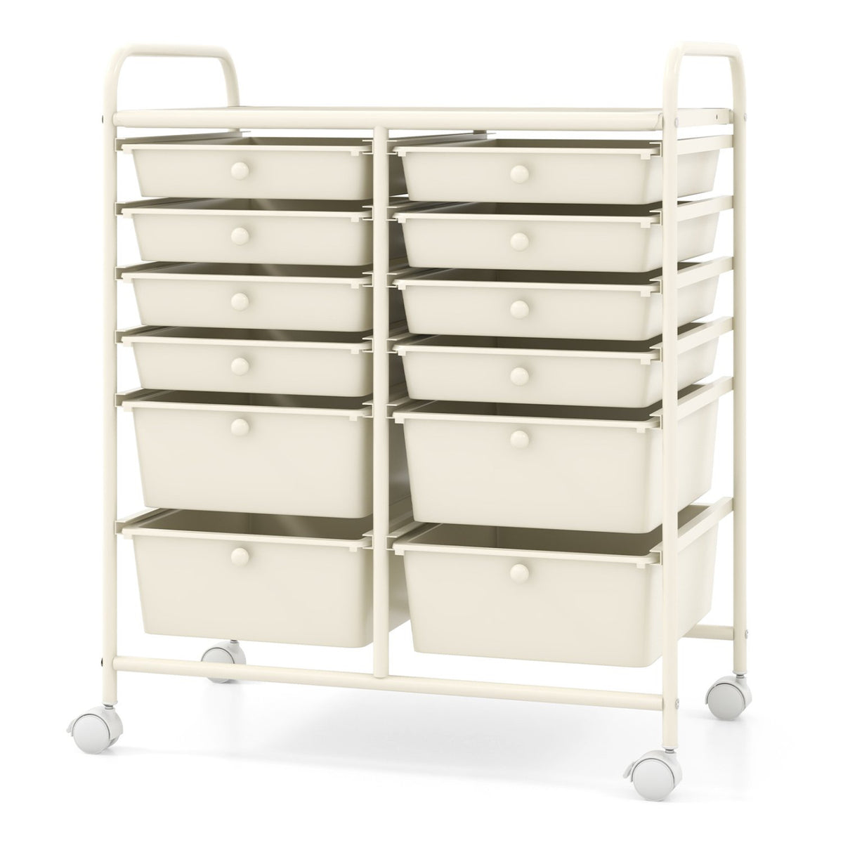 12-Drawer Rolling Storage Cart with Removable Drawers and Lockable Wheels-Beige view 9