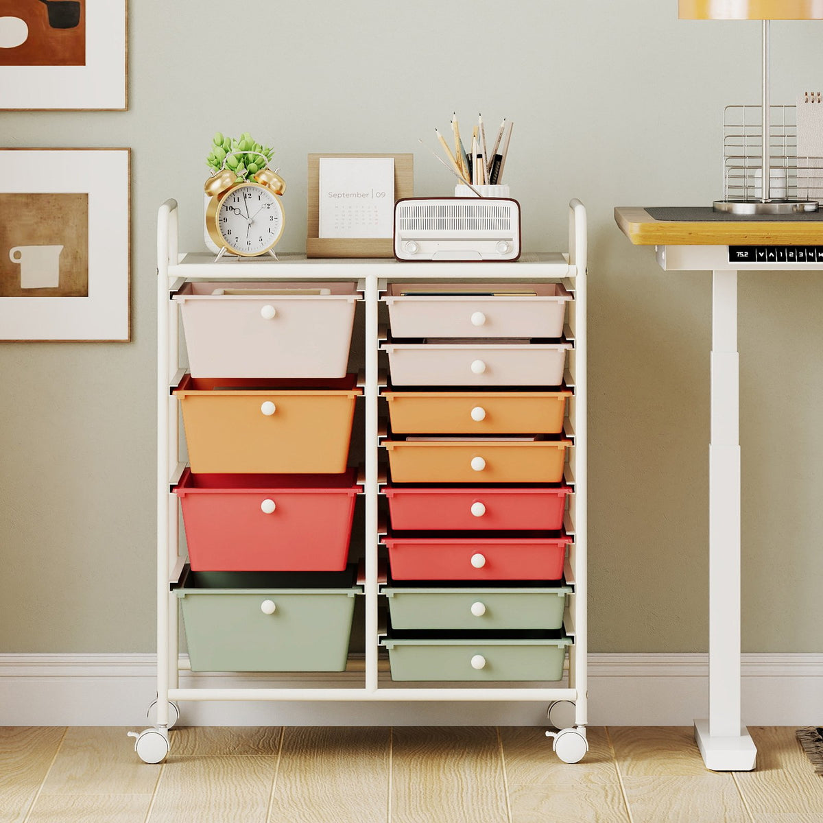 12-Drawer Utility Rolling Cart with Drawers Multi-Use Storage-Macaron view 2