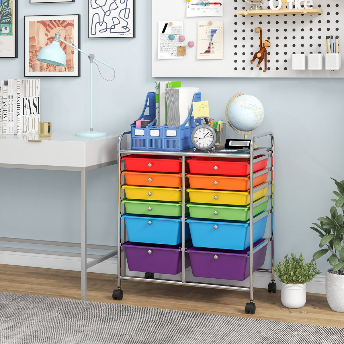 12 Drawers Rolling Cart Storage Scrapbook Paper Organizer Bins-Multicolor view 2
